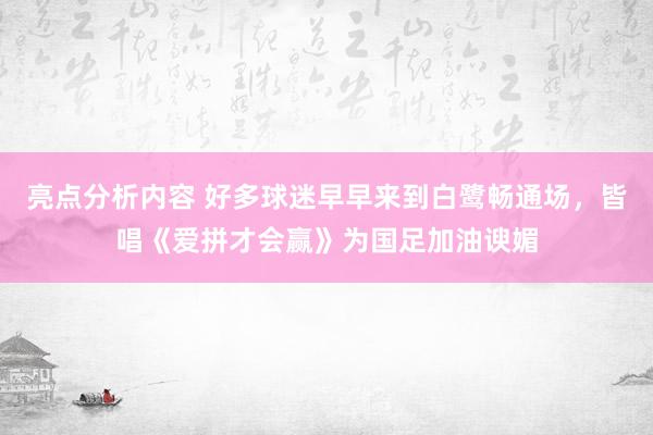 亮点分析内容 好多球迷早早来到白鹭畅通场，皆唱《爱拼才会赢》为国足加油谀媚