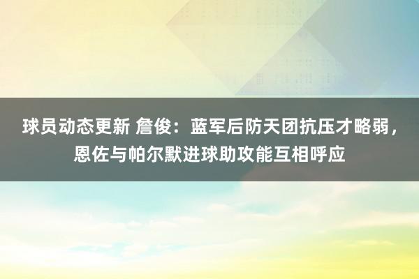 球员动态更新 詹俊：蓝军后防天团抗压才略弱，恩佐与帕尔默进球助攻能互相呼应